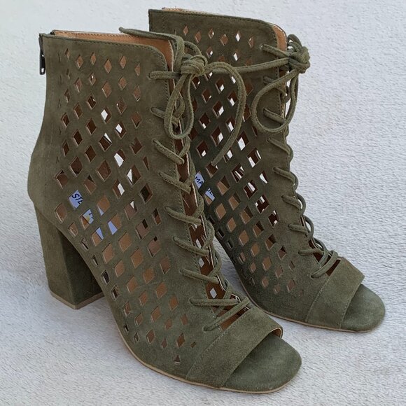 Steve Madden Denay Caged Peep Toe Block Heel Booties - Picture 5 of 13